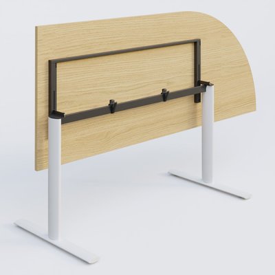 PURE - TABLES ABATTANTES - Module d'angle 90° intégré à droite, gamme Pure 200-80 cm. Plateau Chêne clair et pietement Blanc.