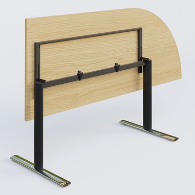 PURE - TABLES ABATTANTES - Module d'angle 90° intégré à droite, gamme Pure 200-80 cm. Plateau Chêne clair et pietement Noir/Chrome.