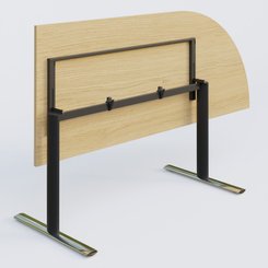 PURE - TABLES ABATTANTES - Module d'angle 90° intégré à droite, gamme Pure 200-80 cm. Plateau Chêne clair et pietement Noir/Chrome.