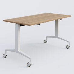 [Pas de famille] - [Pas de sous famille] - Module droit de la gamme LEM 140-70 cm. Plateau Noyer et pietement Blanc.