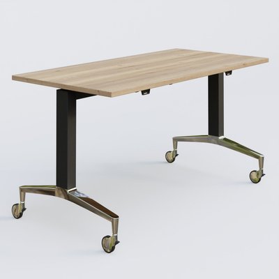 [Pas de famille] - [Pas de sous famille] - Module droit de la gamme LEM 140-70 cm. Plateau Chêne naturel et pietement Noir/Chrome.
