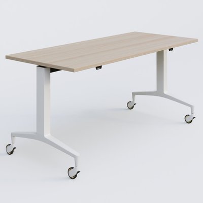 [Pas de famille] - [Pas de sous famille] - Module droit de la gamme LEM 160-70 cm. Plateau Acacia et pietement Blanc.
