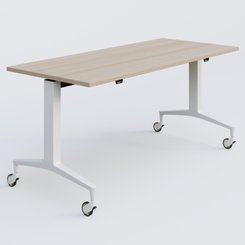 [Pas de famille] - [Pas de sous famille] - Module droit de la gamme LEM 160-70 cm. Plateau Acacia et pietement Blanc.