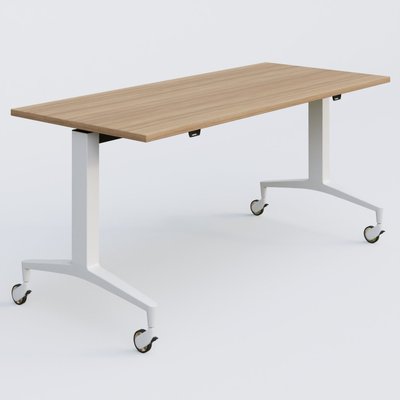 [Pas de famille] - [Pas de sous famille] - Module droit de la gamme LEM 160-70 cm. Plateau Noyer et pietement Blanc.