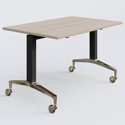 [Pas de famille] - [Pas de sous famille] - Module droit de la gamme LEM 120-80 cm. Plateau Acacia et pietement Noir/Chrome.