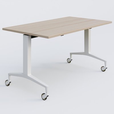 [Pas de famille] - [Pas de sous famille] - Module droit de la gamme LEM 140-80 cm. Plateau Acacia et pietement Blanc.