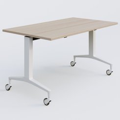 [Pas de famille] - [Pas de sous famille] - Module droit de la gamme LEM 140-80 cm. Plateau Acacia et pietement Blanc.