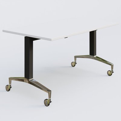 [Pas de famille] - [Pas de sous famille] - Module droit de la gamme LEM 140-80 cm. Plateau Blanc et pietement Noir/Chrome.
