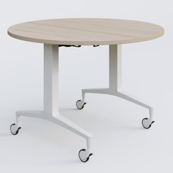 [Pas de famille] - [Pas de sous famille] - Table ronde de la gamme LEM D110 cm. Plateau Acacia et pietement Blanc.