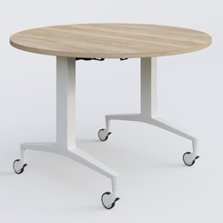 [Pas de famille] - [Pas de sous famille] - Table ronde de la gamme LEM D110 cm. Plateau Chêne naturel et pietement Blanc.