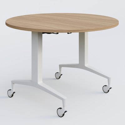 [Pas de famille] - [Pas de sous famille] - Table ronde de la gamme LEM D110 cm. Plateau Noyer et pietement Blanc.
