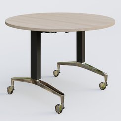 [Pas de famille] - [Pas de sous famille] - Table ronde de la gamme LEM D110 cm. Plateau Acacia et pietement Noir/Chrome.
