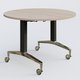Table ronde de la gamme LEM D110 cm. Plateau Acacia et pietement Noir/Chrome.