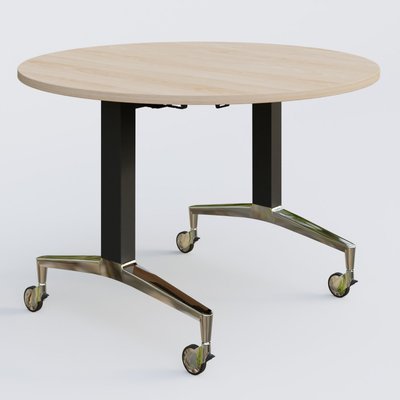 [Pas de famille] - [Pas de sous famille] - Table ronde de la gamme LEM D110 cm. Plateau Hêtre et pietement Noir/Chrome.