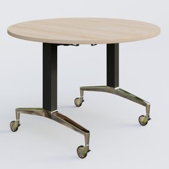 [Pas de famille] - [Pas de sous famille] - Table ronde de la gamme LEM D110 cm. Plateau Hêtre et pietement Noir/Chrome.