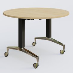 [Pas de famille] - [Pas de sous famille] - Table ronde de la gamme LEM D110 cm. Plateau Chêne clair et pietement Noir/Chrome.