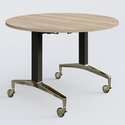 [Pas de famille] - [Pas de sous famille] - Table ronde de la gamme LEM D110 cm. Plateau Chêne naturel et pietement Noir/Chrome.