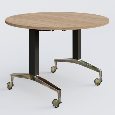 [Pas de famille] - [Pas de sous famille] - Table ronde de la gamme LEM D110 cm. Plateau Noyer et pietement Noir/Chrome.