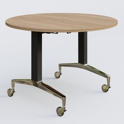[Pas de famille] - [Pas de sous famille] - Table ronde de la gamme LEM D110 cm. Plateau Noyer et pietement Noir/Chrome.