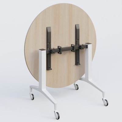 [Pas de famille] - [Pas de sous famille] - Table ronde de la gamme LEM D110 cm. Plateau Acacia et pietement Blanc.