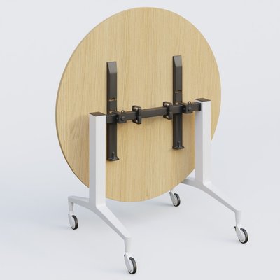 [Pas de famille] - [Pas de sous famille] - Table ronde de la gamme LEM D110 cm. Plateau Chêne clair et pietement Blanc.