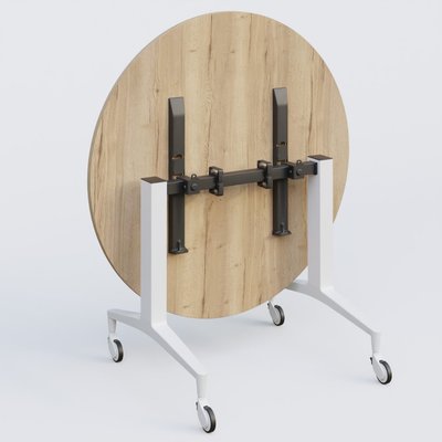 [Pas de famille] - [Pas de sous famille] - Table ronde de la gamme LEM D110 cm. Plateau Chêne naturel et pietement Blanc.