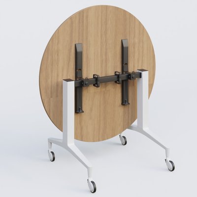 [Pas de famille] - [Pas de sous famille] - Table ronde de la gamme LEM D110 cm. Plateau Noyer et pietement Blanc.