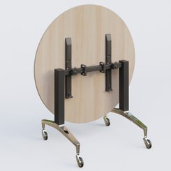 [Pas de famille] - [Pas de sous famille] - Table ronde de la gamme LEM D110 cm. Plateau Acacia et pietement Noir/Chrome.