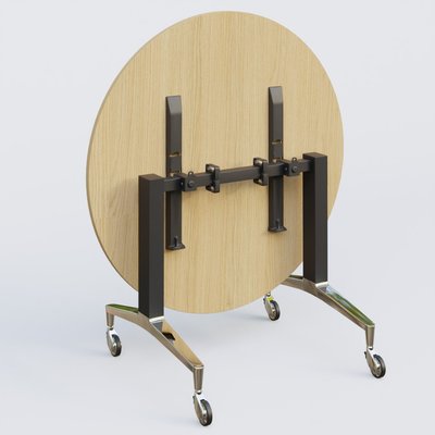 [Pas de famille] - [Pas de sous famille] - Table ronde de la gamme LEM D110 cm. Plateau Chêne clair et pietement Noir/Chrome.