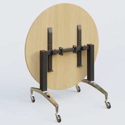 [Pas de famille] - [Pas de sous famille] - Table ronde de la gamme LEM D110 cm. Plateau Chêne clair et pietement Noir/Chrome.