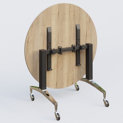 [Pas de famille] - [Pas de sous famille] - Table ronde de la gamme LEM D110 cm. Plateau Chêne naturel et pietement Noir/Chrome.