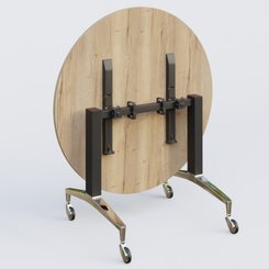 [Pas de famille] - [Pas de sous famille] - Table ronde de la gamme LEM D110 cm. Plateau Chêne naturel et pietement Noir/Chrome.