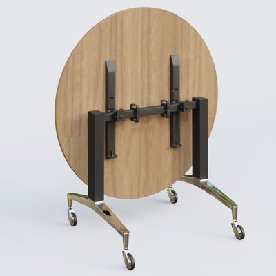 [Pas de famille] - [Pas de sous famille] - Table ronde de la gamme LEM D110 cm. Plateau Noyer et pietement Noir/Chrome.