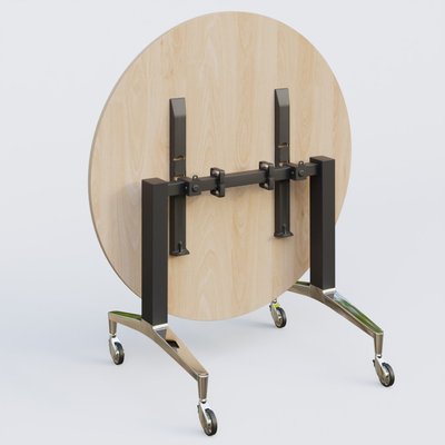 [Pas de famille] - [Pas de sous famille] - Table ronde de la gamme LEM D110 cm. Plateau Hêtre et pietement Noir/Chrome.