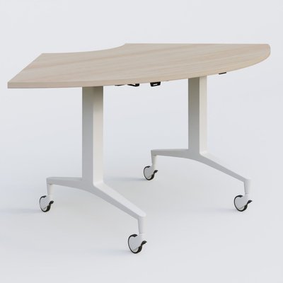 [Pas de famille] - [Pas de sous famille] - Module 1/4 de couronne de la gamme LEM 120-120 cm. Plateau Acacia et pietement Blanc.