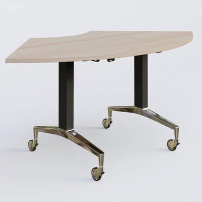 [Pas de famille] - [Pas de sous famille] - Module 1/4 de couronne de la gamme LEM 120-120 cm. Plateau Acacia et pietement Noir/Chrome.