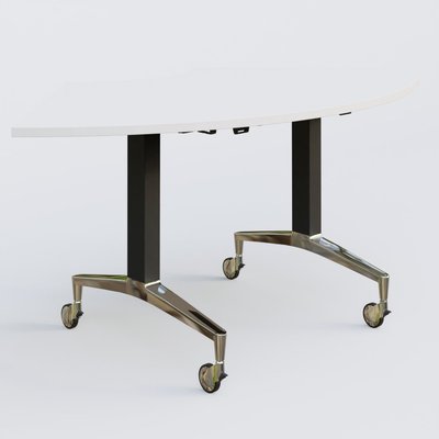[Pas de famille] - [Pas de sous famille] - Module 1/4 de couronne de la gamme LEM 120-120 cm. Plateau Blanc et pietement Noir/Chrome.