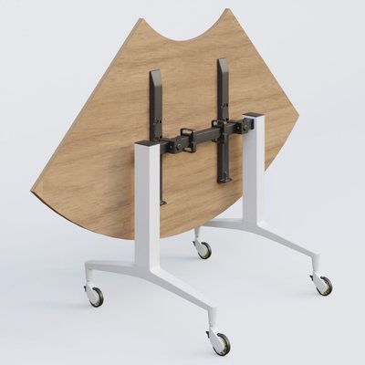 [Pas de famille] - [Pas de sous famille] - Module 1/4 de couronne de la gamme LEM 120-120 cm. Plateau Noyer et pietement Blanc.