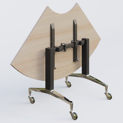 [Pas de famille] - [Pas de sous famille] - Module 1/4 de couronne de la gamme LEM 120-120 cm. Plateau Acacia et pietement Noir/Chrome.