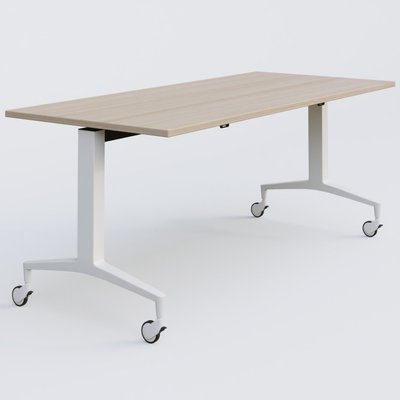 [Pas de famille] - [Pas de sous famille] - Module droit de la gamme LEM 180-80 cm. Plateau Acacia et pietement Blanc.