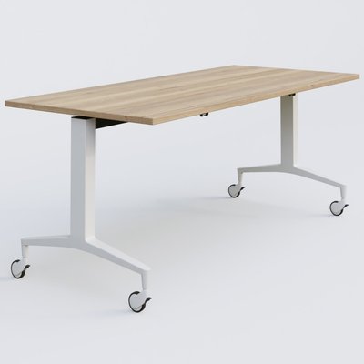 [Pas de famille] - [Pas de sous famille] - Module droit de la gamme LEM 180-80 cm. Plateau Chêne naturel et pietement Blanc.