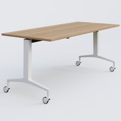 [Pas de famille] - [Pas de sous famille] - Module droit de la gamme LEM 180-80 cm. Plateau Noyer et pietement Blanc.