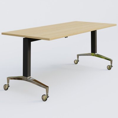 [Pas de famille] - [Pas de sous famille] - Module droit de la gamme LEM 180-80 cm. Plateau Chêne clair et pietement Noir/Chrome.