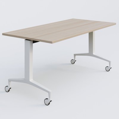 [Pas de famille] - [Pas de sous famille] - Module droit de la gamme LEM 160-80 cm. Plateau Acacia et pietement Blanc.