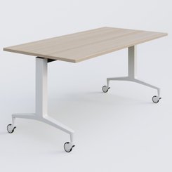 [Pas de famille] - [Pas de sous famille] - Module droit de la gamme LEM 160-80 cm. Plateau Acacia et pietement Blanc.