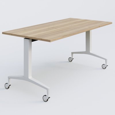 [Pas de famille] - [Pas de sous famille] - Module droit de la gamme LEM 160-80 cm. Plateau Chêne naturel et pietement Blanc.