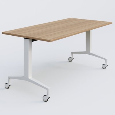 [Pas de famille] - [Pas de sous famille] - Module droit de la gamme LEM 160-80 cm. Plateau Noyer et pietement Blanc.