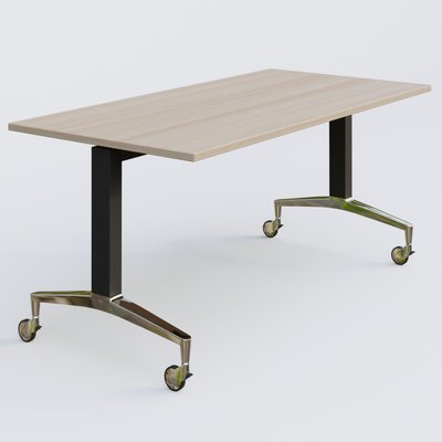[Pas de famille] - [Pas de sous famille] - Module droit de la gamme LEM 160-80 cm. Plateau Acacia et pietement Noir/Chrome.