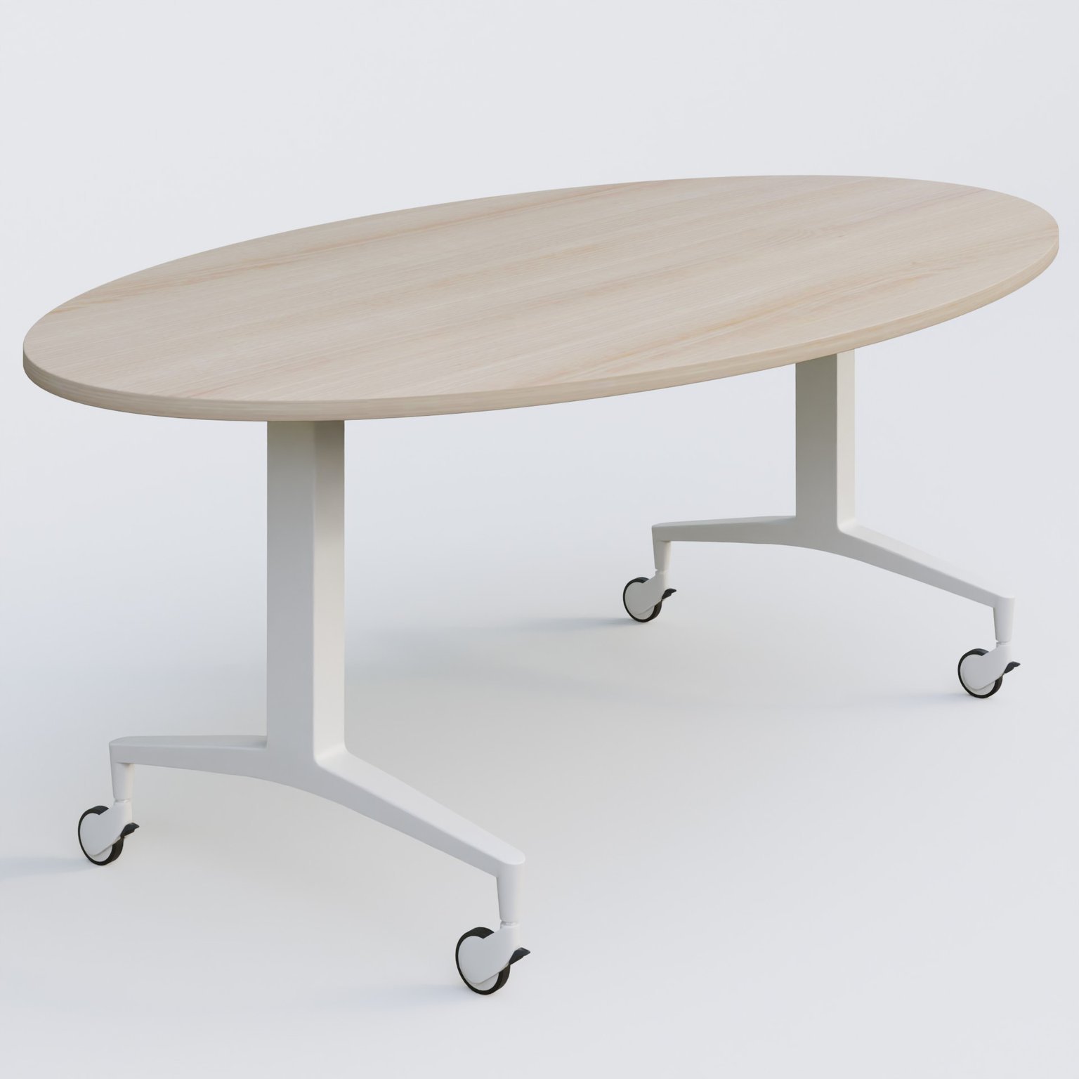 Table ovale de la gamme LEM 200-110 cm. Plateau Acacia et pietement Blanc.