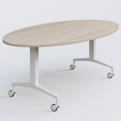 [Pas de famille] - [Pas de sous famille] - Table ovale de la gamme LEM 200-110 cm. Plateau Acacia et pietement Blanc.